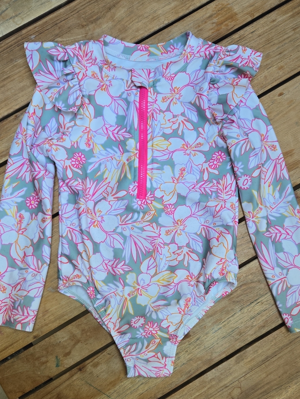 🌺 Pink Floral Long-Sleeve One-Piece Swimsuit